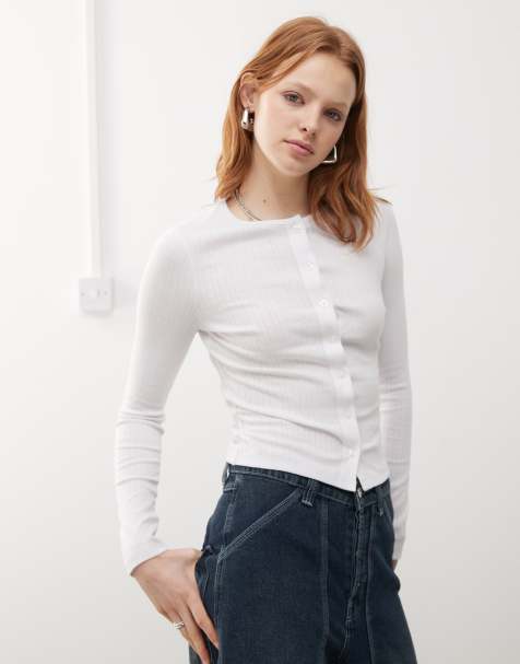 COLLUSION – Langärmlige Pointelle-Strickjacke in Weiß - view 1