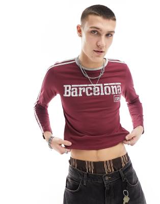 COLLUSION – Langärmliges Fußball-Shirt mit knappem Schnitt in Braun