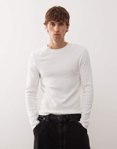 Collusion – Langärmliges Henley-Shirt in Creme mit asymmetrischer Knopfleiste - view 1