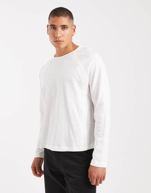 COLLUSION – Langärmliges Henley-Shirt in Ecru mit Knopfleiste und schmalem Schnitt