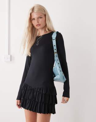 COLLUSION - Langärmliges Minikleid mit Rüschen-Schwarz