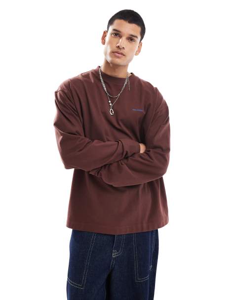 COLLUSION – Langärmliges Oversize-T-Shirt aus Pikee in Braun - view 1
