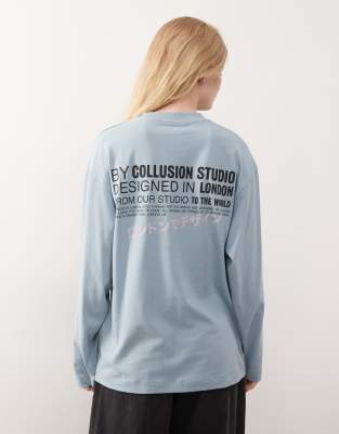 COLLUSION - Langärmliges T-Shirt in Lila mit Grafik