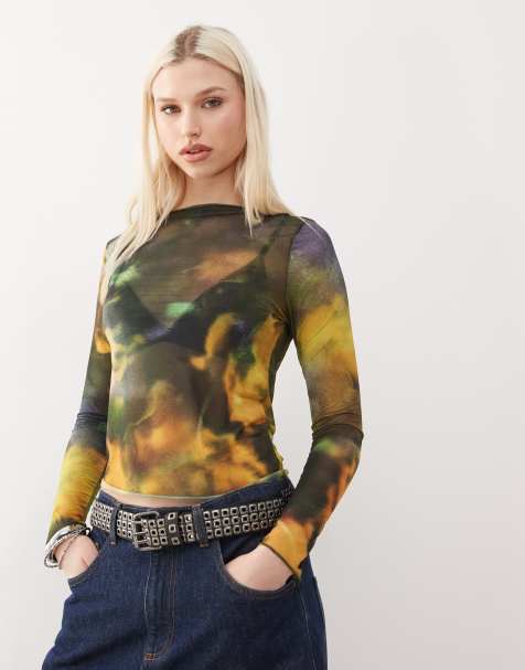 COLLUSION - Langærmet T-shirt med bred halsudskæring og print - view 1