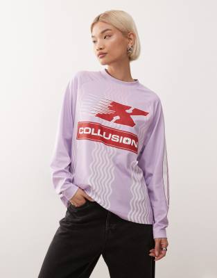 Collusion Lavender Logo Football Long Sleeve Tee-purple
