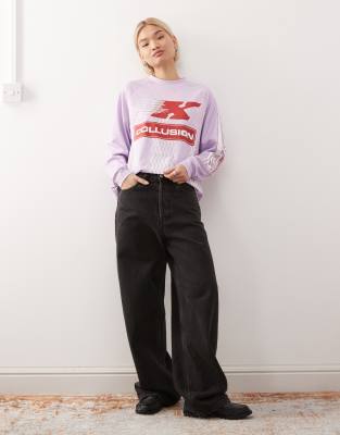 Collusion Lavender Logo Football Long Sleeve Tee-purple In Purple