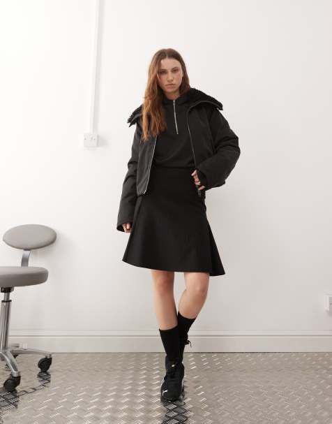 COLLUSION - Lavtaljet midinederdel med nålestriber - view 1