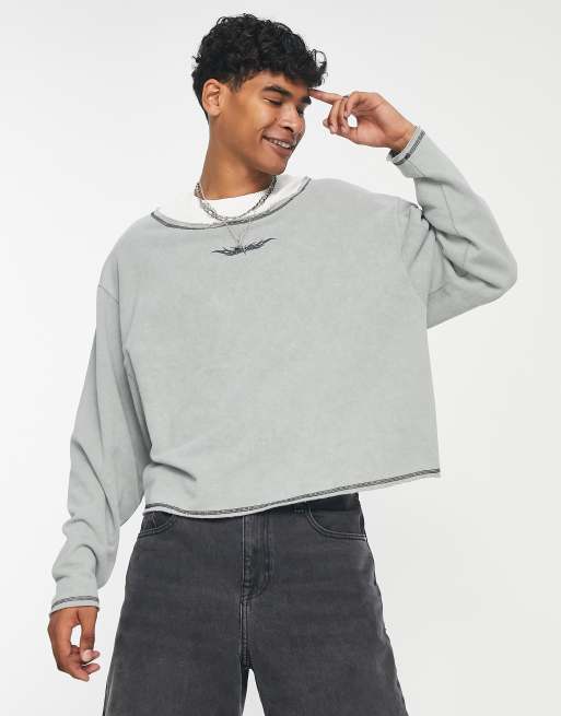 COLLUSION layered crew neck sweatshirt in gray | ASOS