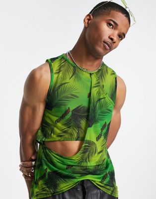 COLLUSION leaf print cut out mesh tank in green - ASOS Price Checker