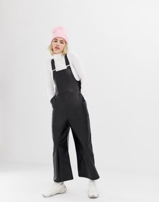 COLLUSION leather look dungarees-Black