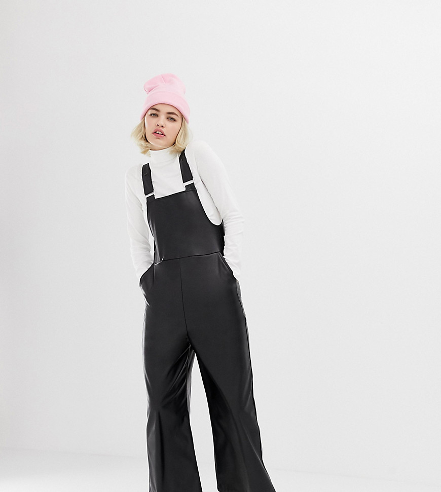 COLLUSION leather look dungarees-Black
