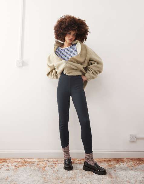 COLLUSION - Legging côtelé en tissu épais avec revers larges - Gris foncé - view 1