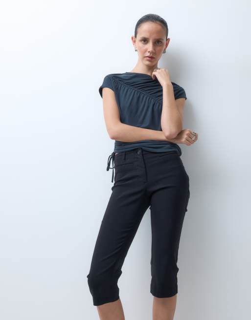 COLLUSION leggings capri longline in bengalina neri, 2 di 5