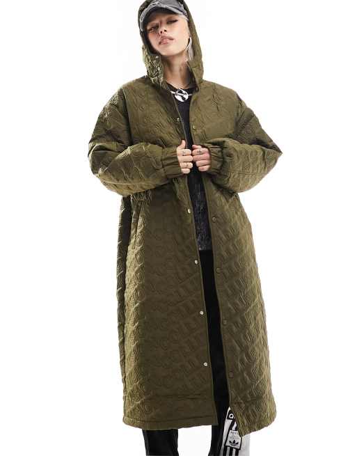 COLLUSION – Leichte wattierte Longline-Jacke in Khaki mit Kapuze, 3 von 4