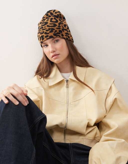 COLLUSION leopard print beanie in multi