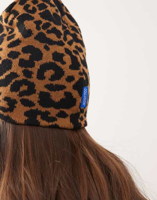 COLLUSION leopard print beanie in multi