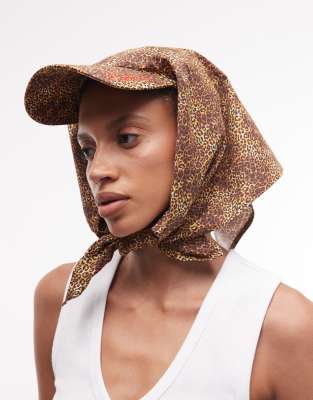 Collusion Leopard Print Cap With Tie-multi In Brown