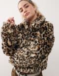 [Collusion] COLLUSION leopard print faux fur trucker jacket in brown 6 Brown