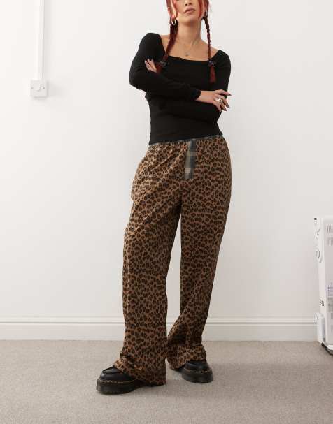 COLLUSION leopard print pull on pants with contrast waist in multi - view 1