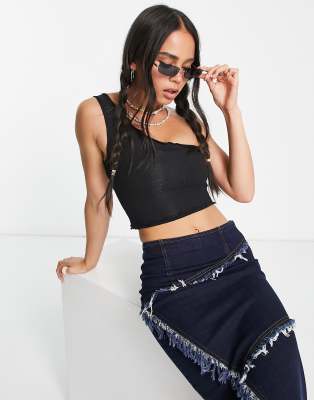 Collusion Lettuce Edge One Shoulder Top In Black