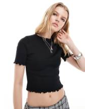 Monki overlock seam detail ribbed jersey top in black | ASOS Monki overlock seam detail ribbed jersey top in black | ASOS