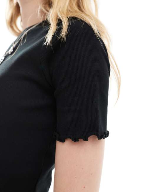 COLLUSION lettuce edge ribbed T-shirt in black