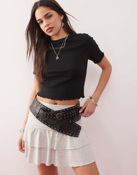 COLLUSION lettuce edge ribbed t-shirt in black - view 1