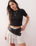 [Collusion] COLLUSION lettuce edge ribbed t-shirt in black M BLACK