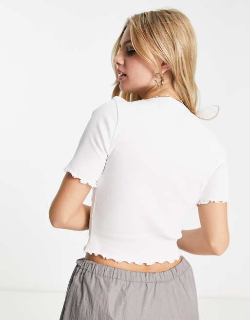 COLLUSION lettuce edge one shoulder top in white