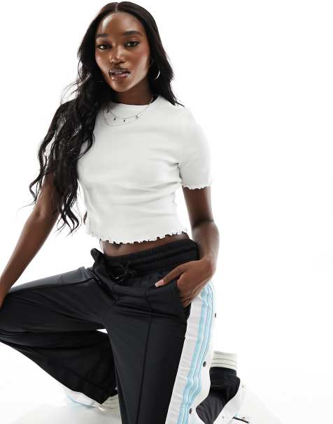 COLLUSION lettuce edge ribbed t-shirt in white - view 1