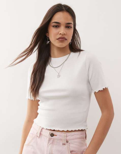 COLLUSION lettuce edge ribbed t-shirt in white - view 1