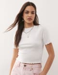 [Collusion] COLLUSION lettuce edge ribbed t-shirt in white L WHITE