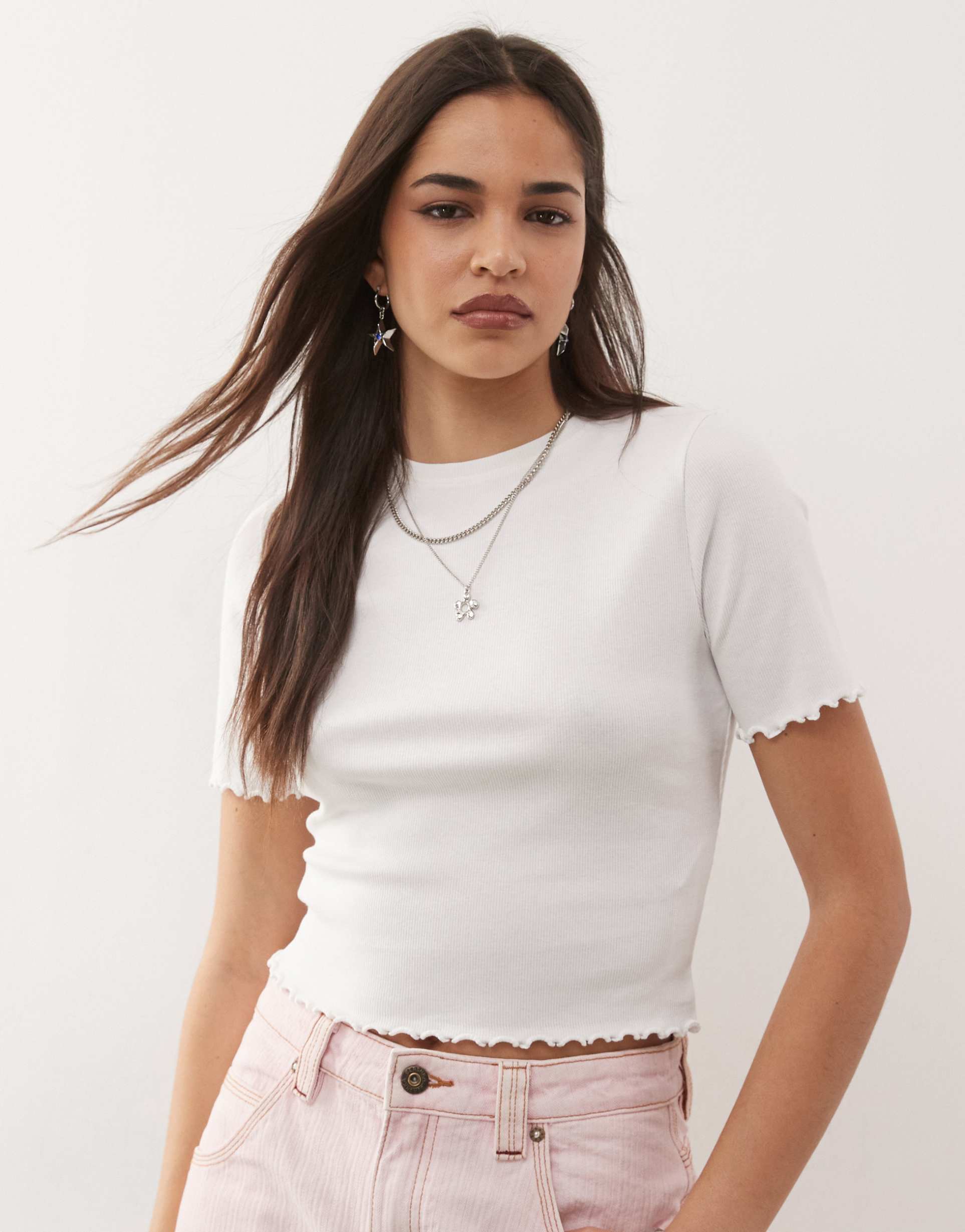 collusion lettuce edge ribbed t-shirt in white