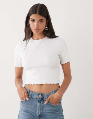 Collusion Lettuce Edge Ribbed T-shirt In White