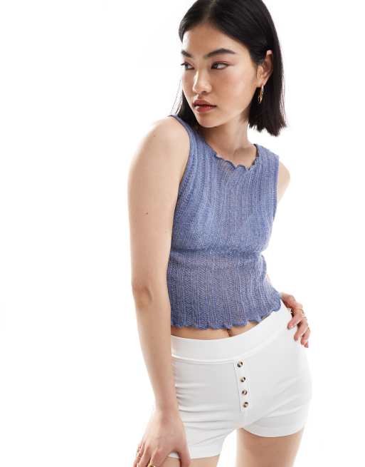 COLLUSION lettuce hem knitted singlet in blue