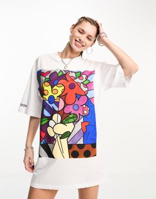 COLLUSION Licence t-shirt mini dress with Britto graphic print in white