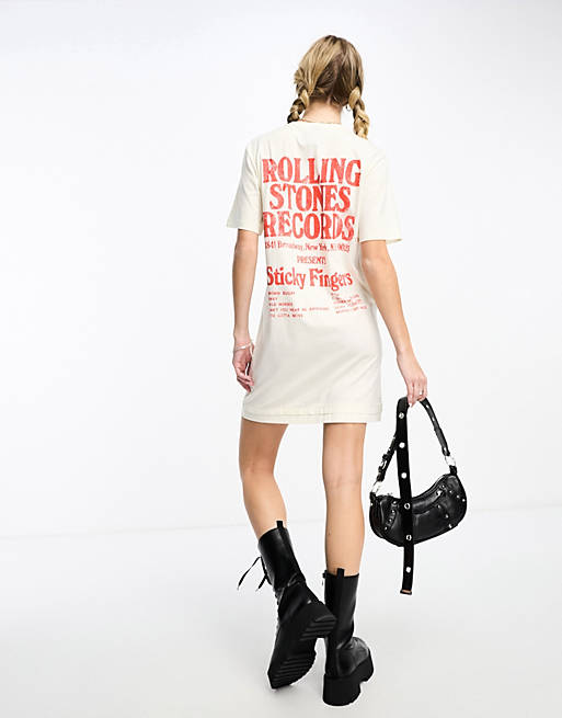 COLLUSION license t-shirt dress with Rolling Stones print in Ecru | ASOS