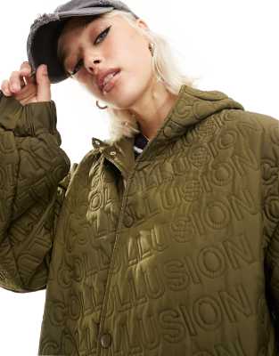 Collusion Unisex lightweight longline quilted jacket in beige - ShopStyle