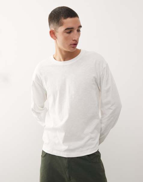 COLLUSION lightweight long sleeve slubby cotton t-shirt in white - view 1