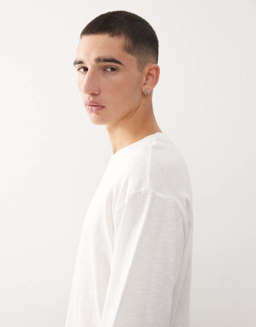 COLLUSION lightweight long sleeve slubby cotton t-shirt in white, 4 of 5