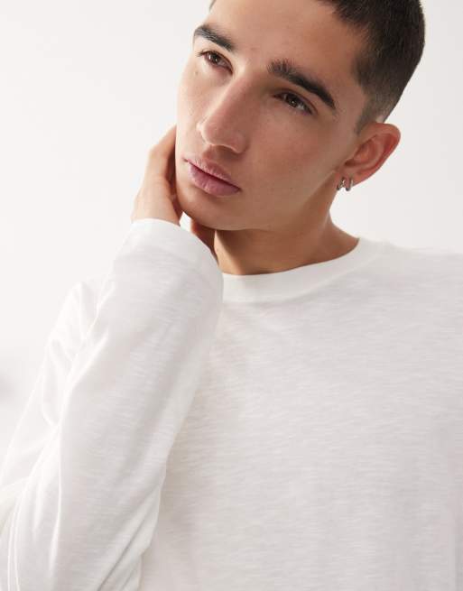 COLLUSION lightweight long sleeve slubby cotton t-shirt in white, 5 of 5