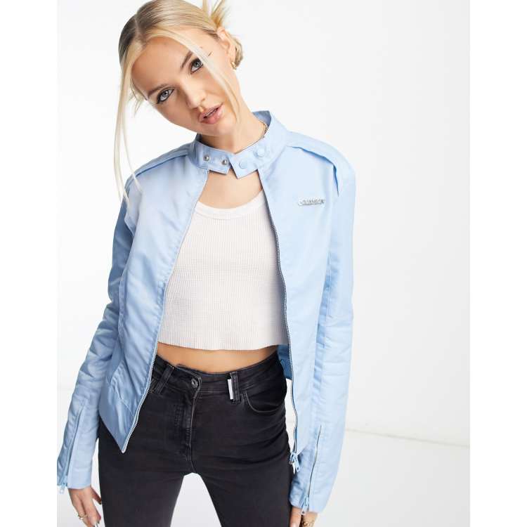 COLLUSION lightweight nylon biker jacket in baby blue | ASOS