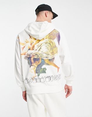 COLLUSION lightweight renaissance back print hoodie in ecru  - ASOS Price Checker