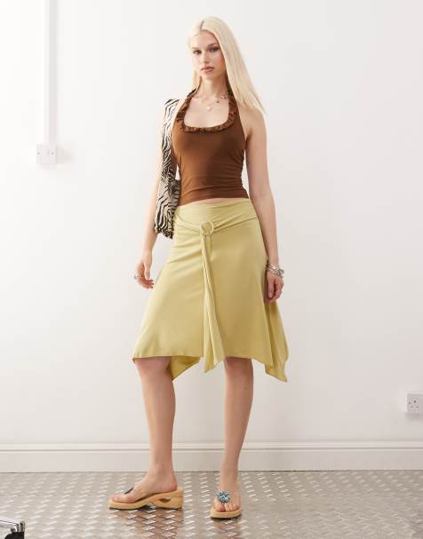 COLLUSION belted midi skirt in lime green