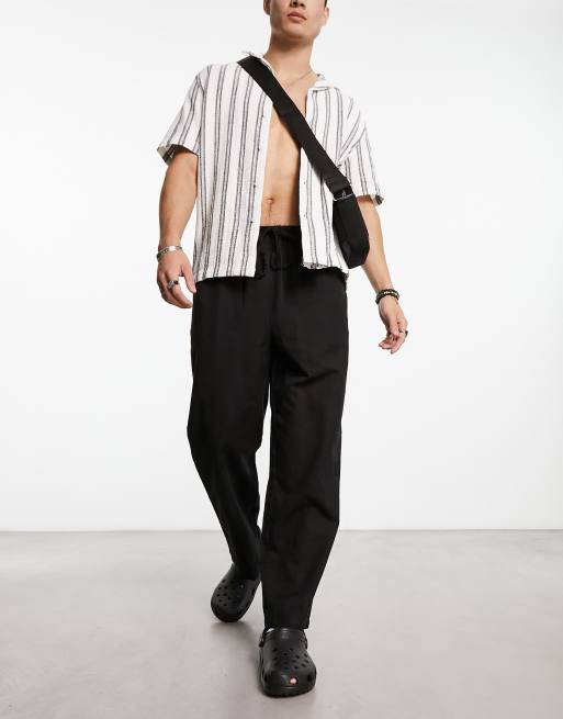 COLLUSION linen low rise beach pants in black