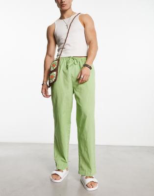 COLLUSION linen beach pants in green
