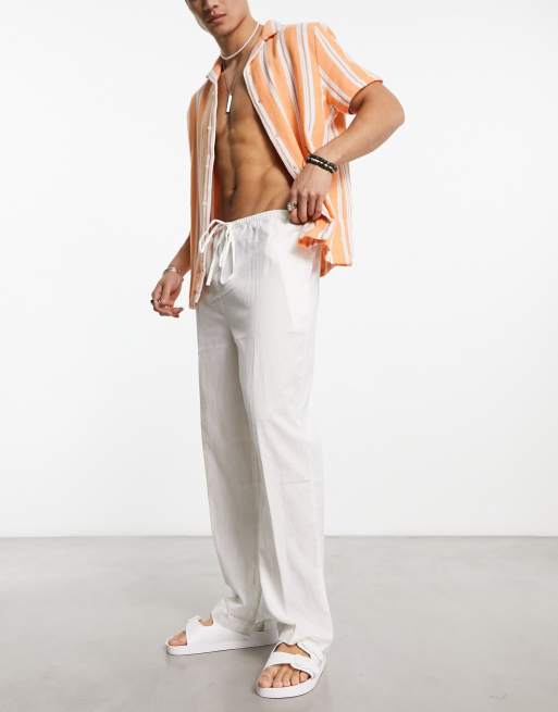 ASOS DESIGN wide leg beach pants in white