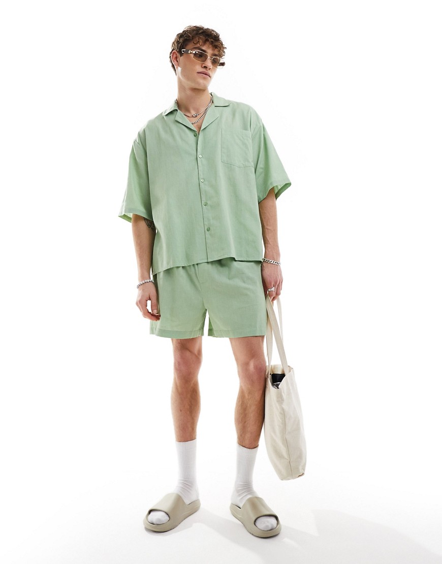 COLLUSION linen beach short co-ord in sage green