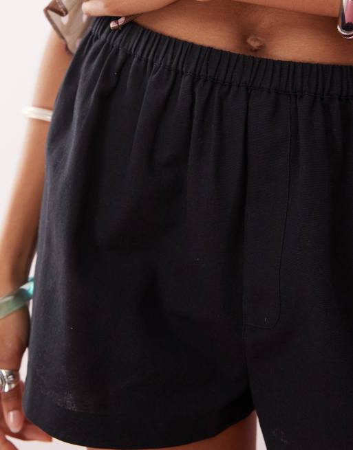 COLLUSION linen blend boxer shorts in black