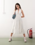 [Collusion] COLLUSION linen-blend halter midi dress in white 16 WHITE